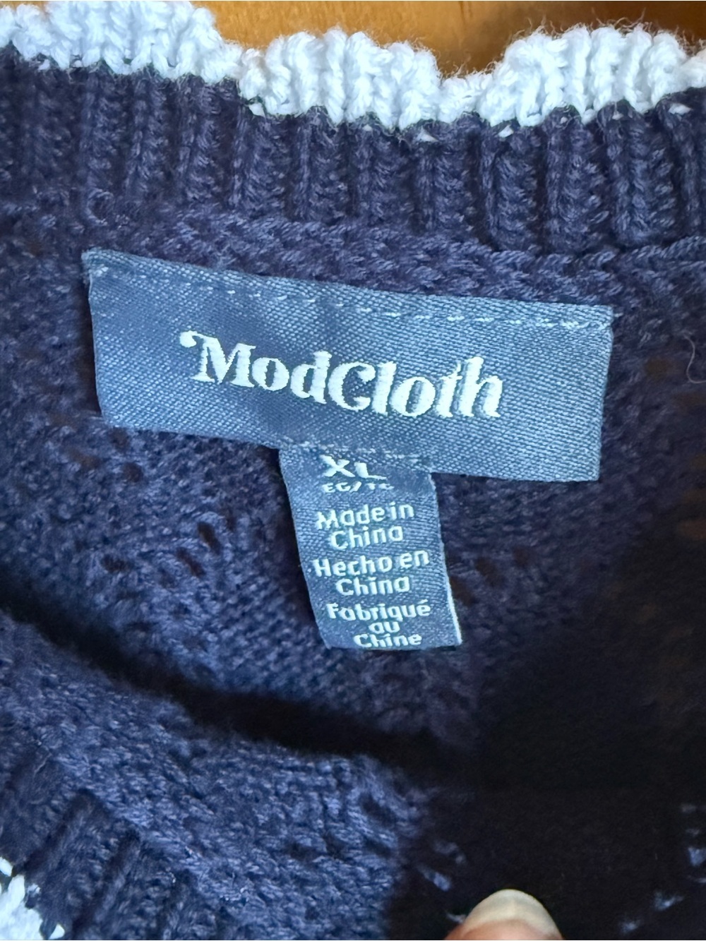 ModCloth Navy Crochet Knit Tank Top with White Trim - Picture 3 of 4